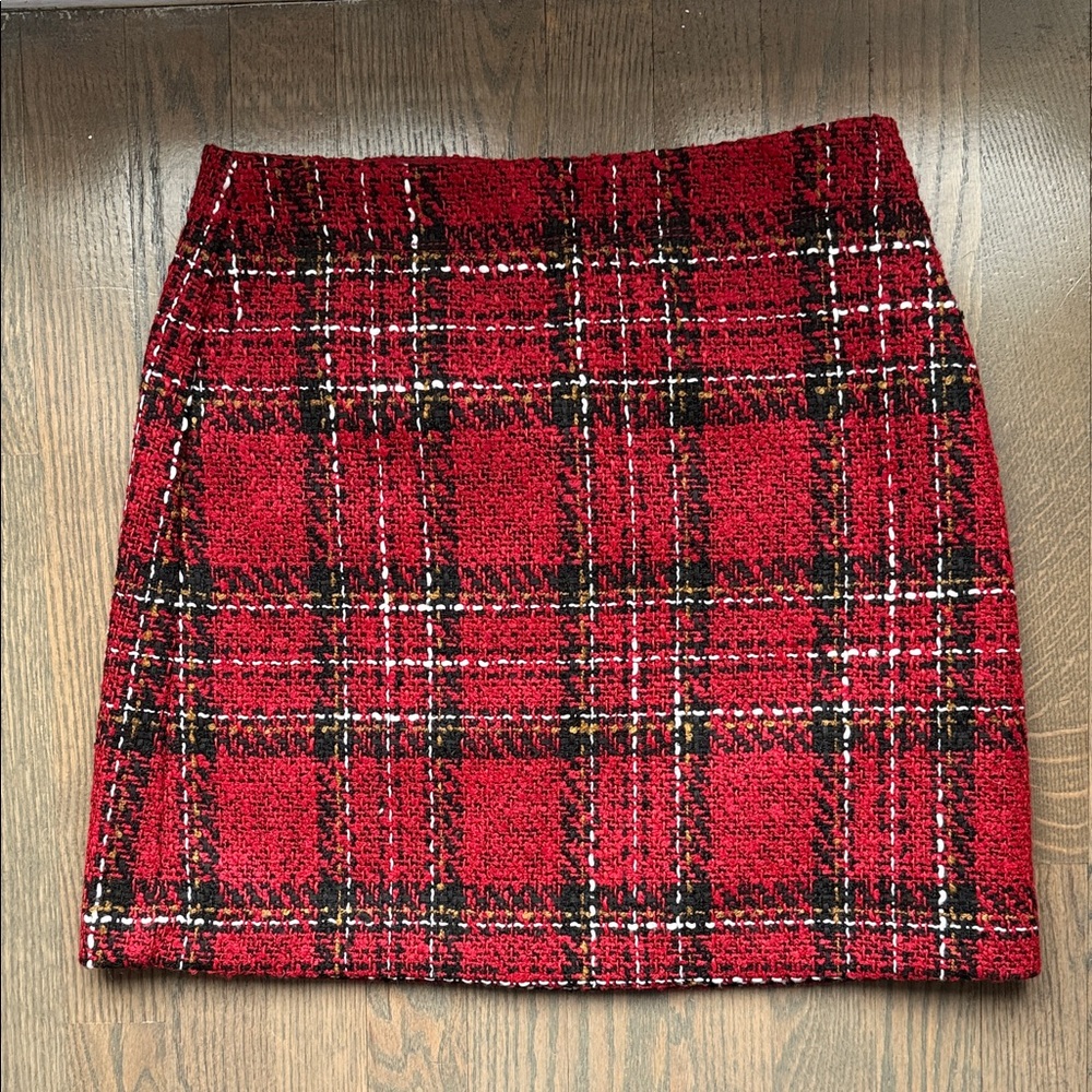 LOFT Red and Black Plaid Mini Skirt